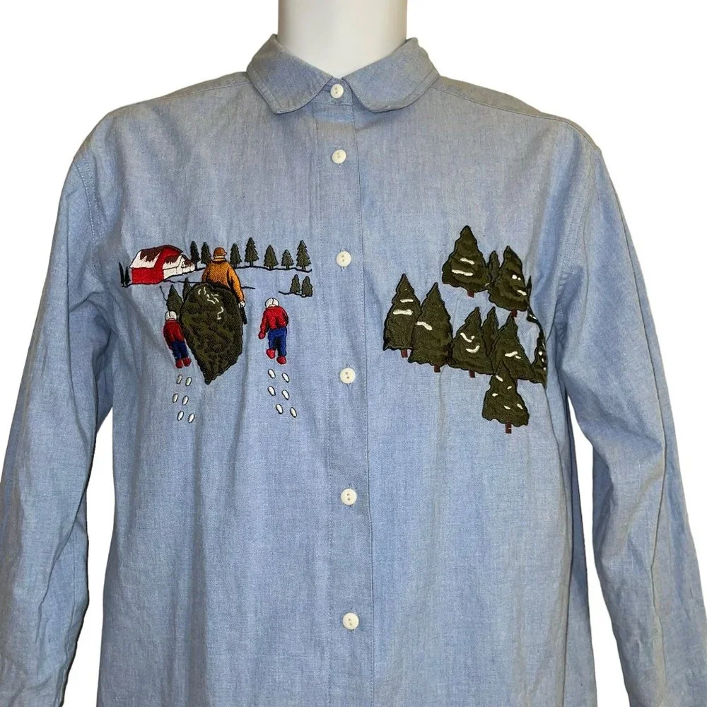 Vintage Rare Falls Creek Shirt Top Mens S Casual Christmas Holiday Dad Tree Sons - Picture 2 of 9
